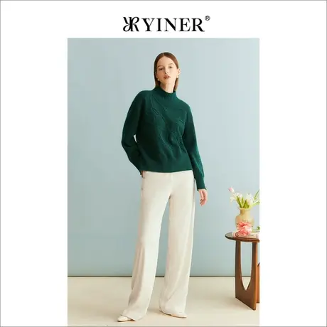 【裸感羊绒】YINER音儿女装冬季绵羊毛衣立领针织衫商品大图