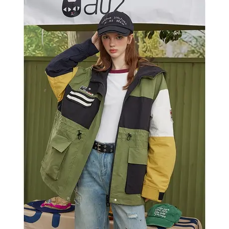 a02新款2024春季个性撞色拼接设计长袖上衣休闲百搭女式外套商品大图