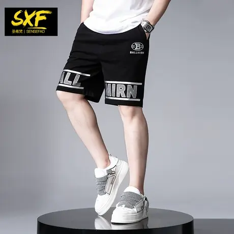 SXF圣希梵男士短裤 2023新款潮牌宽松工装卫裤子运动印花五分裤男商品大图