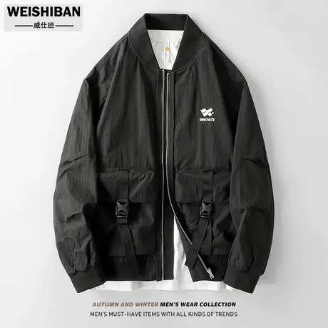 山系户外多口袋拼接夹克男春秋机能风宽松休闲棒球领痞帅工装外套商品大图