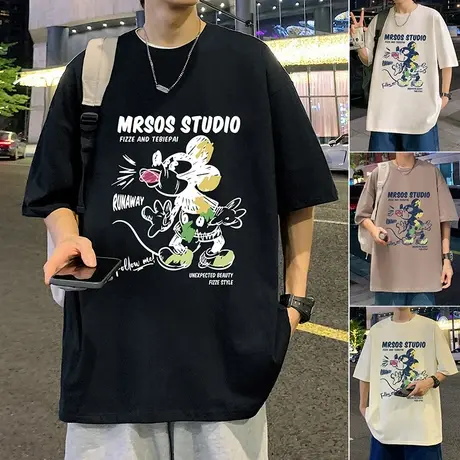 纯棉短袖t恤男夏季美式高街潮牌学生hiphop半袖上衣宽松体恤男装T商品大图