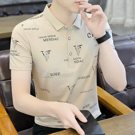 短袖t恤男士夏季冰丝polo衫半袖t有领体恤男生翻领印花夏装上衣服商品大图