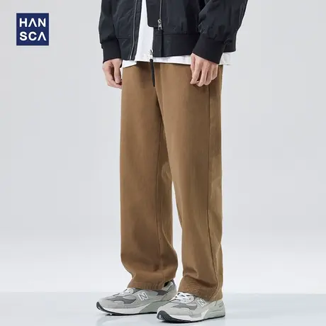 hansca直筒休闲裤男宽松日系2023年春季美式复古纯棉大码运动长裤商品大图