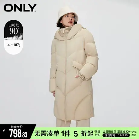 ONLY冬季90白鸭绒通勤风连帽中长款羽绒服女|123412024商品大图