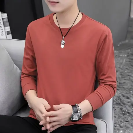 纯棉t恤男长袖秋冬季全棉内搭加绒加厚保暖打底衫摇粒绒圆领秋衣商品大图