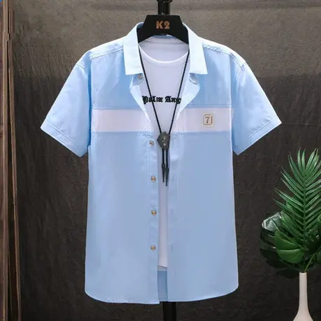 短袖衬衫男韩版潮流夏季休闲半袖衬衣男士外套寸衫潮牌帅气上衣服商品大图