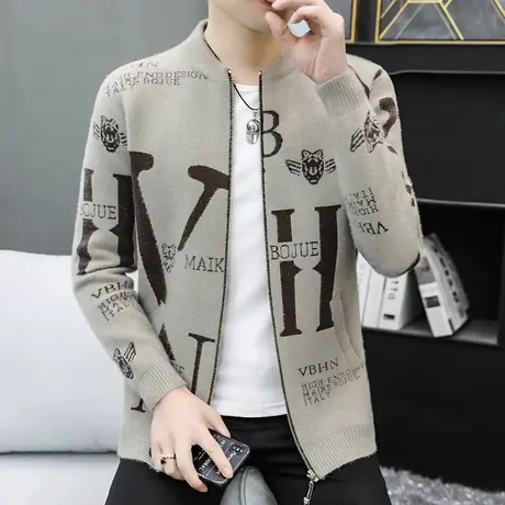 毛衣开衫男青年潮流针织衫拉链外套秋冬韩版修身休闲加绒加厚外套商品大图