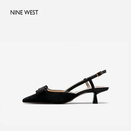 Nine West/玖熙夏季凉鞋女2023新款蝴蝶结绒面低跟系带仙女风女鞋商品大图