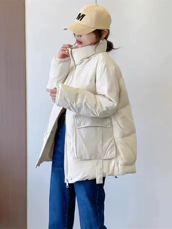 欧货羽绒服2023秋冬小众设计感时尚百搭休闲宽松连帽白鸭绒外套女商品大图