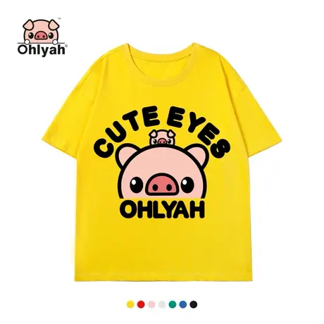 Ohlyah品牌 小猪米罗 全棉面料 2023春夏小猪潮大印花女装短袖t恤图片