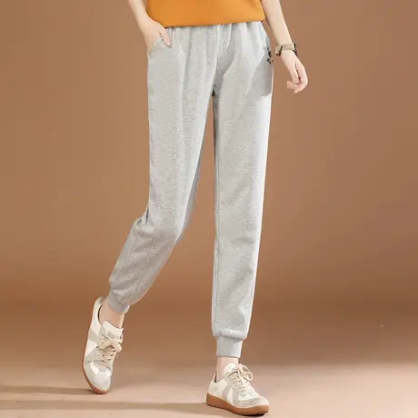 韩潮袭人松紧腰刺绣灰色运动裤女2023秋装新款宽松束脚哈伦卫裤子图片