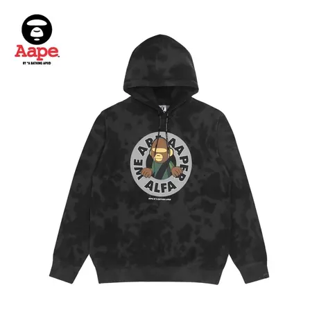 AAPER男装秋冬猿人军团卡通字母印花扎染连帽加绒卫衣3794XXH商品大图