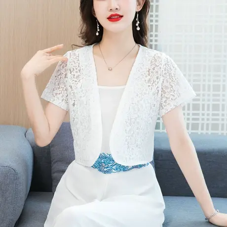 百搭外套女2022春夏蕾丝镂空气质修身显瘦小个子配吊带裙时尚上衣图片