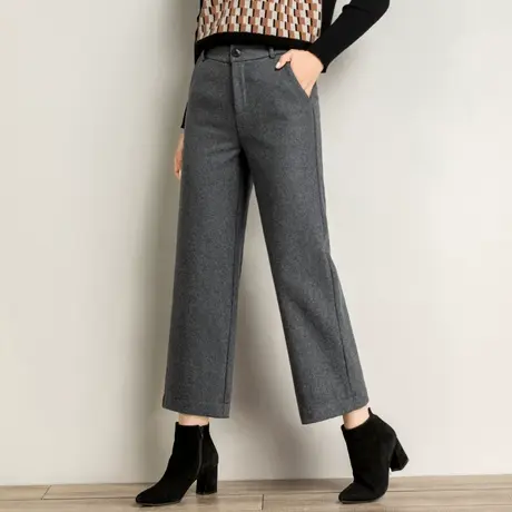 毛呢阔腿裤女秋冬九分裤高腰垂感西装裤2023年新款呢子羊毛直筒裤商品大图