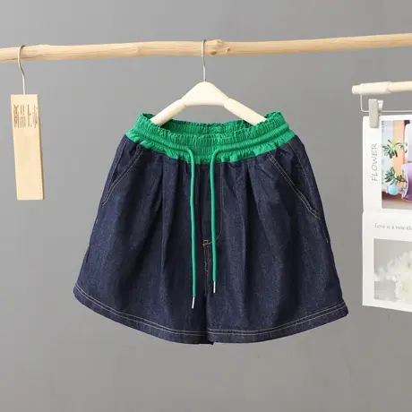 拼色牛仔短裤女夏季2023年新款宽松显瘦阔腿a字大码设计感热裤子图片
