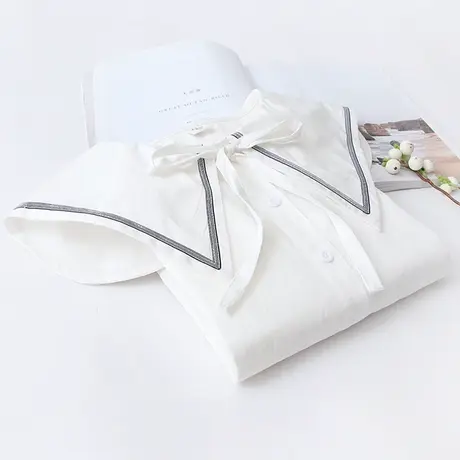 日系文艺法式海军领娃娃领白色蝴蝶结jk衬衫女春秋装韩版内搭上衣商品大图