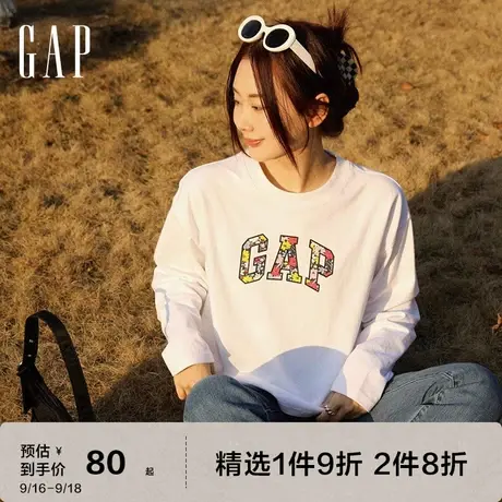 【明星同款】Gap女装秋季花卉LOGO长袖廓形T恤上衣598222美式休闲图片