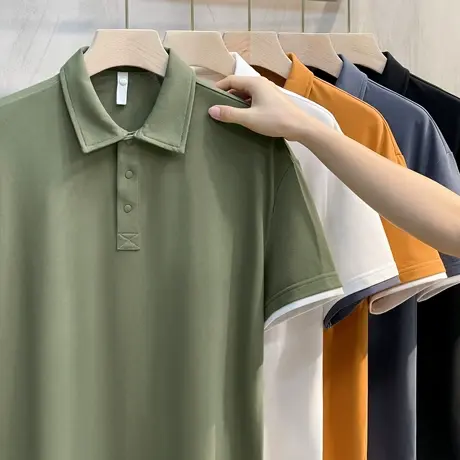 男士短袖polo衫潮牌宽松纯色半袖上衣服男装夏季新款潮流有领t恤商品大图