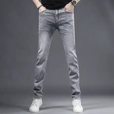 2023新款夏季冰丝牛仔裤男款修身直筒轻薄款烟灰色弹力男士休闲裤商品大图