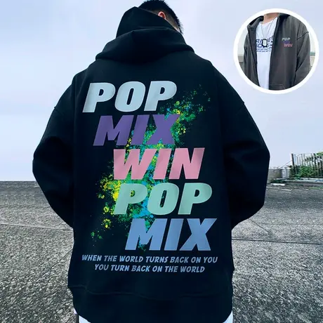 oversize秋冬季宽松加肥加大码连帽加绒加厚拉链开衫卫衣男潮外套商品大图