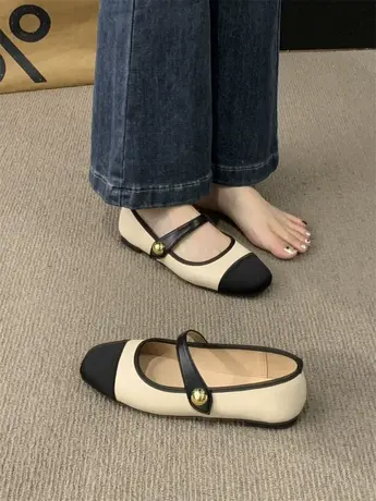 平底方头法式玛丽珍单鞋女鞋子2023年新款夏季小香风软底豆豆瓢鞋商品大图