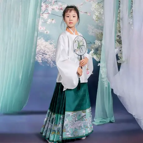 青璃 如梦霓裳明制汉服原创童装女圆领袍马面裙淡雅气质 绣花织金图片