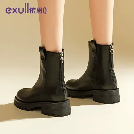 exull/依思Q真皮靴粗跟街头风切尔西靴女秋冬2023年新款短筒女靴商品大图