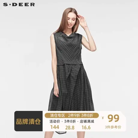 sdeer圣迪奥法式连衣裙女装字母撞色气质显瘦无袖裙子S19281248图片