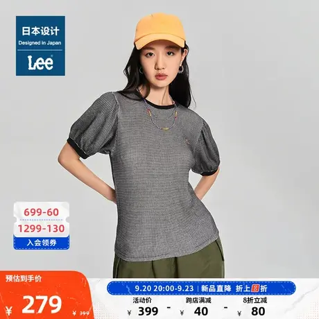Lee日本设计23新品标准版型多色格纹泡泡袖女短袖T恤LWT00683图片