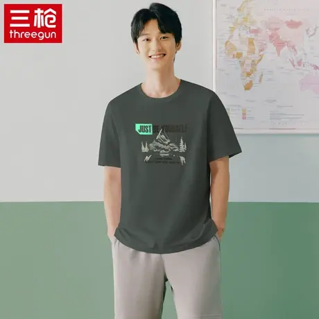 三枪男夏季新款纯棉T恤短袖薄款休闲可外穿圆领全棉吸汗打底上衣图片