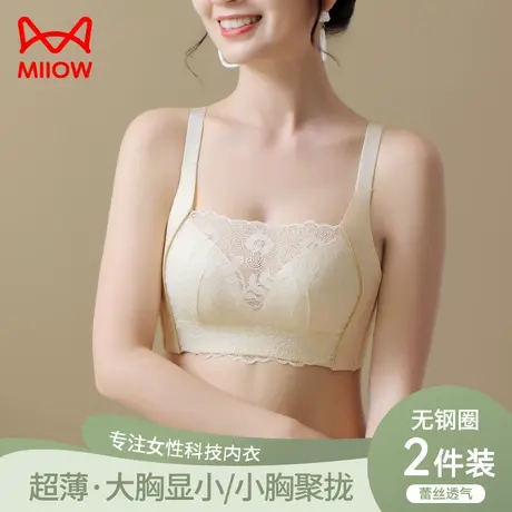猫人内衣女夏季薄款大胸显小无钢圈小胸聚拢上托防下垂蕾丝文胸罩图片