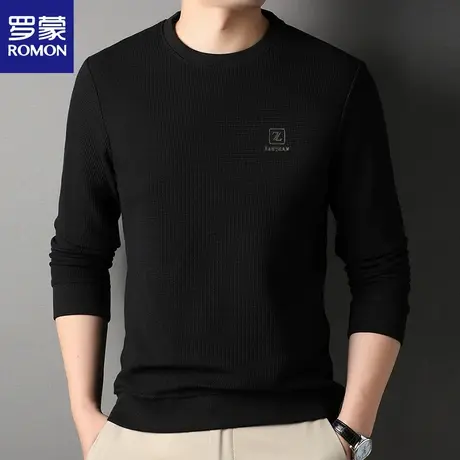 罗蒙华夫格卫衣男士商务休闲春秋季弹力透气套头圆领打底衫上衣图片