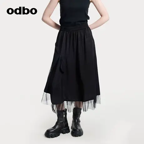 odbo/欧迪比欧原创设计半身中长裙2025春夏新款半截裙子简约网纱图片