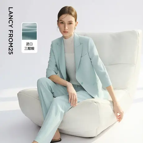 朗姿2025年夏季新款枪驳领三醋酸西装外套商务时尚通勤淡人西服女图片