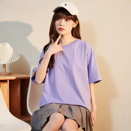 唐狮紫色短袖t恤女2024新款爆款体恤夏季宽松显瘦遮肉上衣女VB图片