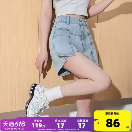 唐狮25夏季新款牛仔短裤女工装潮搭高腰宽松显瘦设计感A字中短裤图片