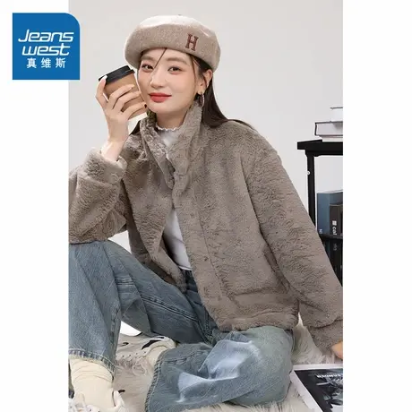 NOB真维斯加绒立领外套女秋冬款2025新款小个子短款时尚韩版上衣图片
