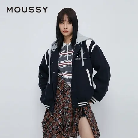 MOUSSY 春季新品美式学院风假两件连帽棒球服外套女028HAZ30-0251图片