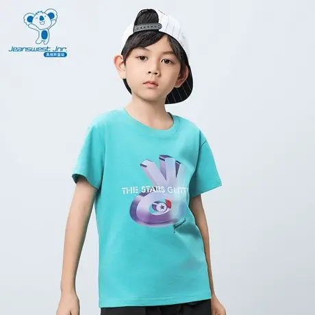 JJ真维斯童装夏季款 男童时尚平纹印花宽松落肩短袖T恤商品大图