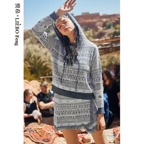 裂帛LIEBOFeng设计师品牌2023年复古民族风灰色针织衫短裙套装女图片