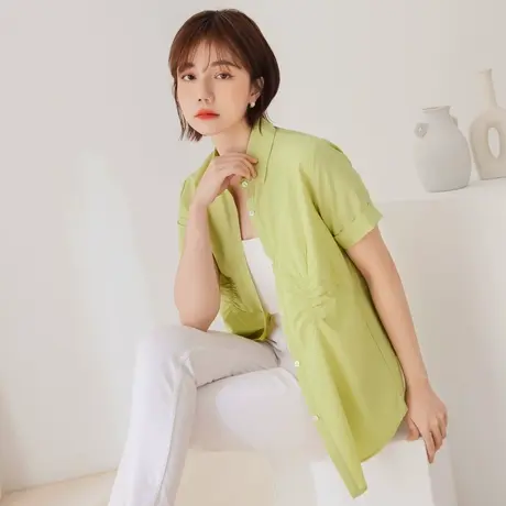 桔熊夏季通勤设计感抓皱短袖上衣衬衫小外套女胖妹妹大码AB17401商品大图