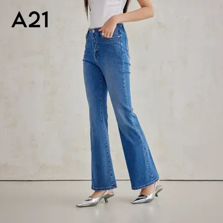 A21女装合体高腰牛仔长裤微喇2025秋季显瘦长裤子百搭喇叭裤商品大图