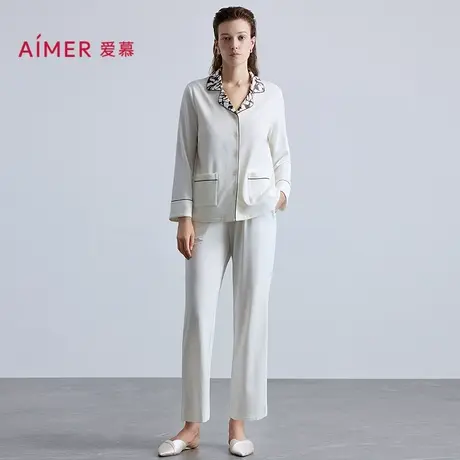 爱慕秋冬睡衣女抗静电抗菌吸湿发热翻领开衫长袖可外穿分身套装商品大图