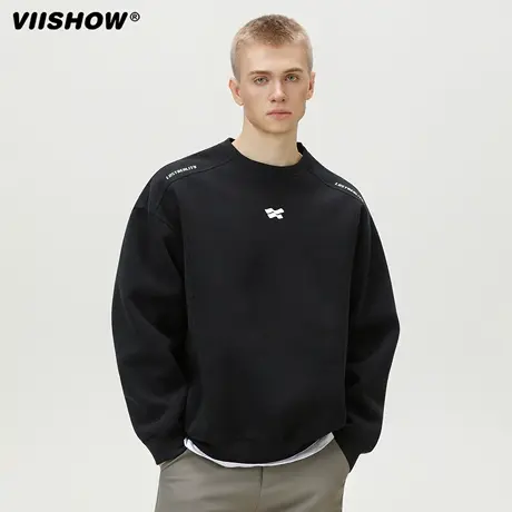 VIISHOW美式重磅潮流圆领卫衣男2025秋季潮牌撞色印花情侣装上衣商品大图
