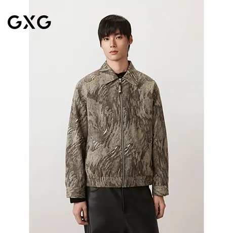 GXG男装  定织满版花型复古夹克民族风串珠休闲外套 2025秋季新品商品大图