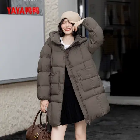 鸭鸭羽绒服女中长款2025冬季新款时尚休闲连帽加厚保暖宽松外套YZ商品大图