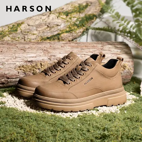 哈森冬季加绒男鞋时尚户外雪地马丁靴男厚底保暖真皮短靴专柜同款商品大图