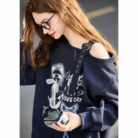 唐狮春秋卫衣女高级感洋气女印花落肩款宽松休闲风时尚百搭TMTA图片