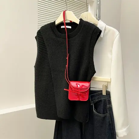 唐狮秋冬季女毛衣设计感不规则开衩套头马甲简约高级感超好看TM图片