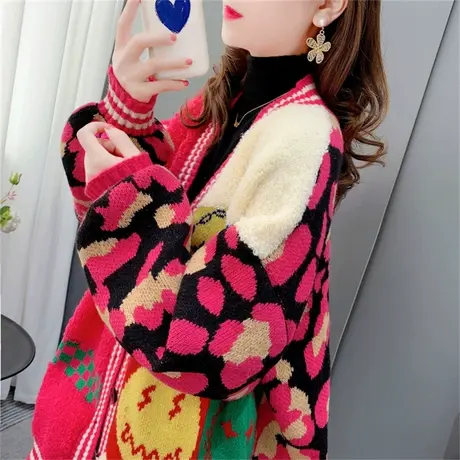 复古港风毛衣开衫女韩版秋冬新款宽松慵懒风休闲针织外套上衣ins商品大图